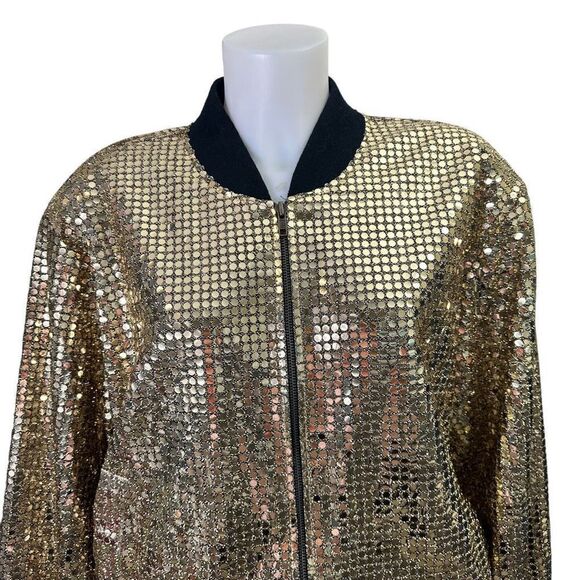 Monaliza Vintage 80’s Sparkling Gold Bling Full Zip  bomber Jacket size M/L - Picture 2 of 9
